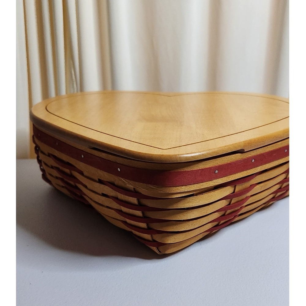 Longaberger 1999 Sweetheart Heart Basket with Wood Lid and Liner Red Trim